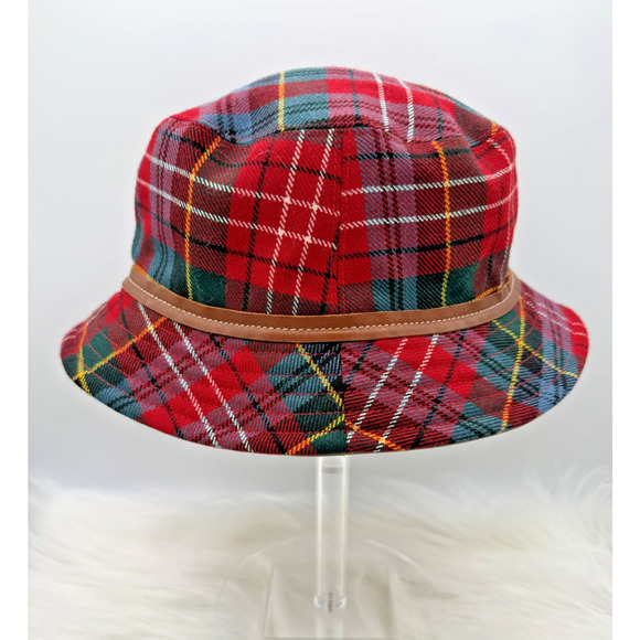 Michael by Michael Kors Red Tartan Plaid Bucket Hat W/Leather Trim M/L main image 7